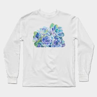 Blue and green succulents in watercolor Long Sleeve T-Shirt